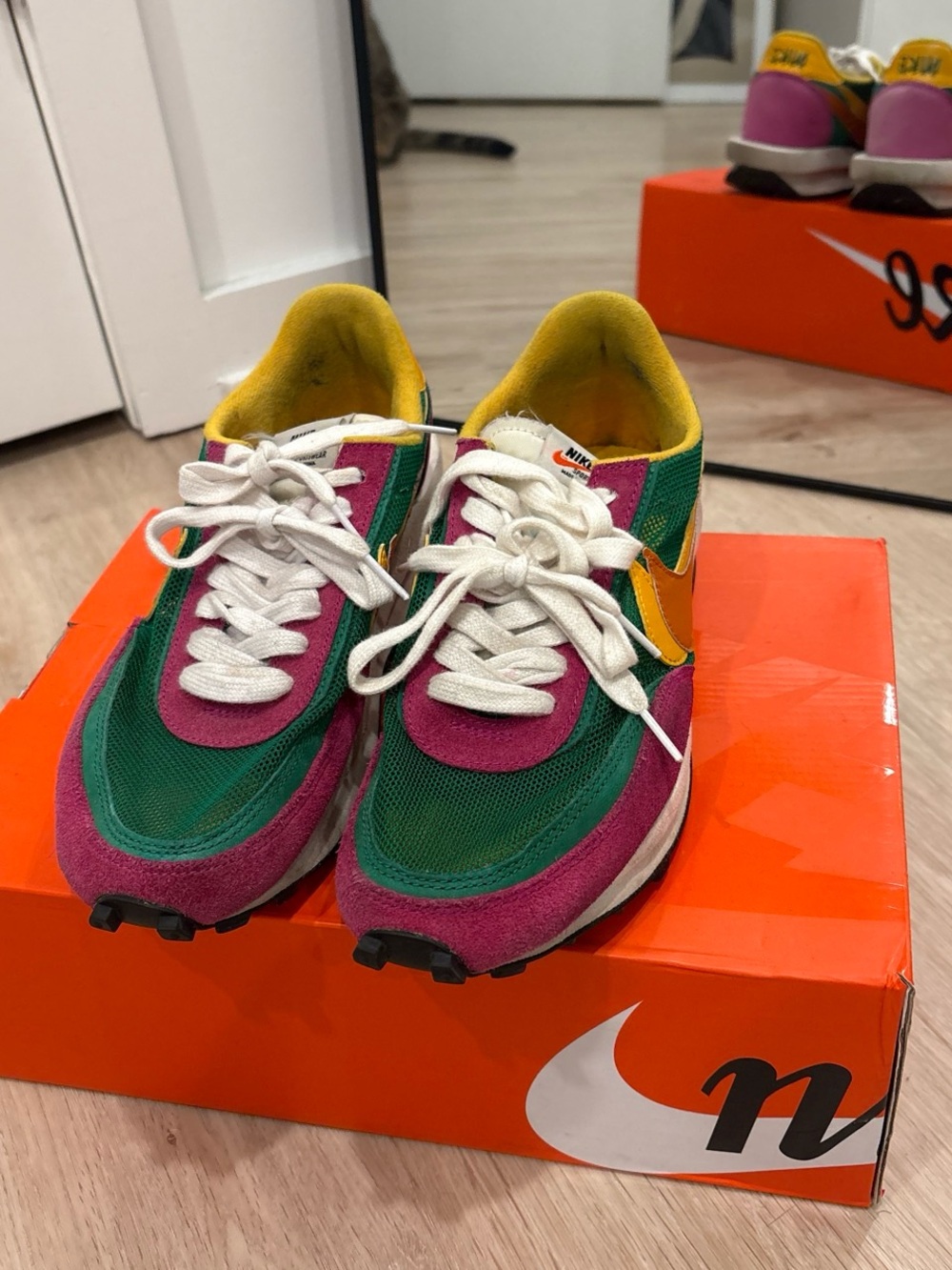 Nike Sacai LD Waffle Sneakers Pink, Orange, Pine Green
